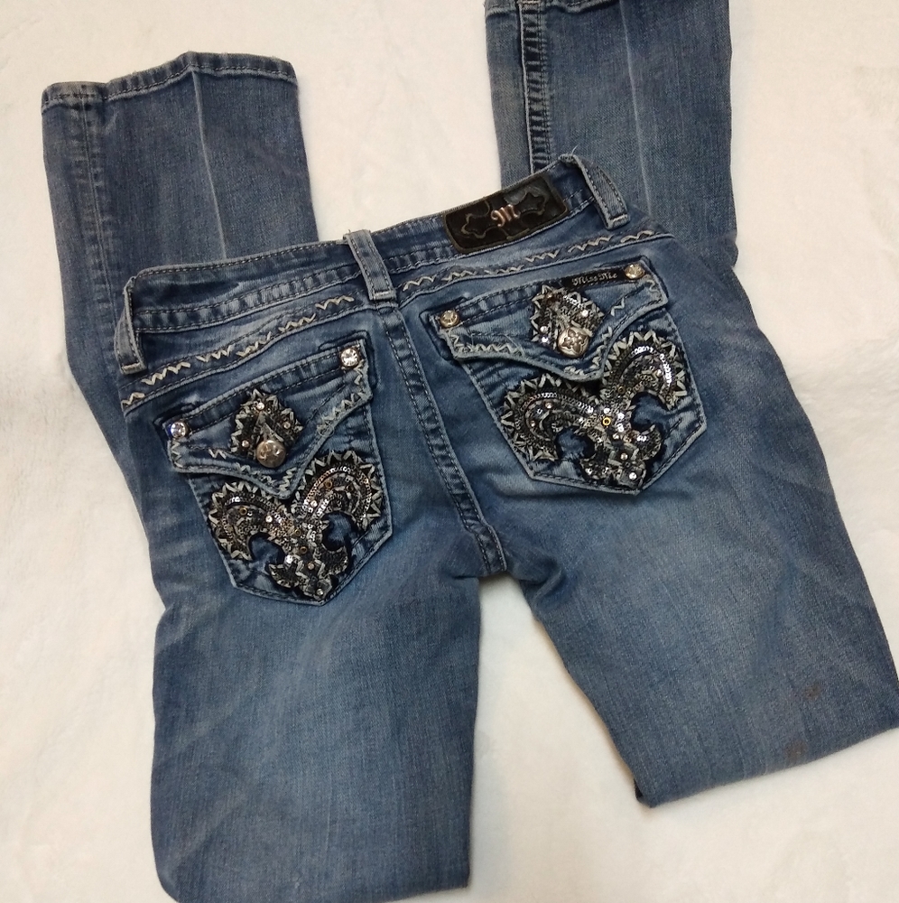 Miss Me Jeans Y2K Fleur de Lis Distressed Sz 25 Boot Cut Low Rise
